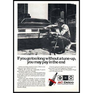 1974 AC Delco Spark Plugs Vintage Print Ad Downtown City Gas Station Wall Art